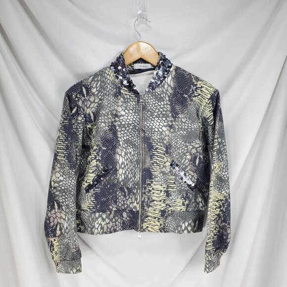 Animale Women's Multicolor Bomber Jacket Animal Print Sequin Size Medium (C-8) - Picture 3 of 15